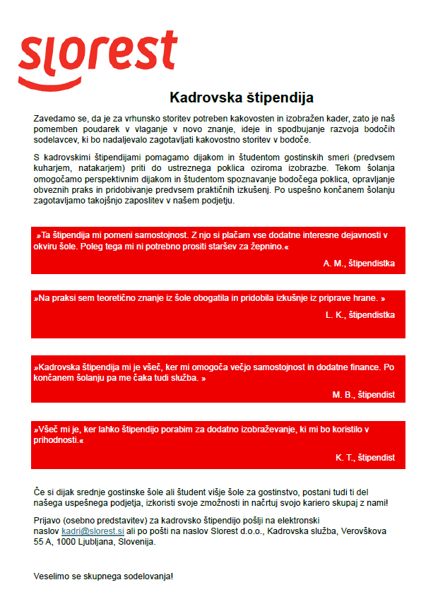 oglas kadrovske štipendije