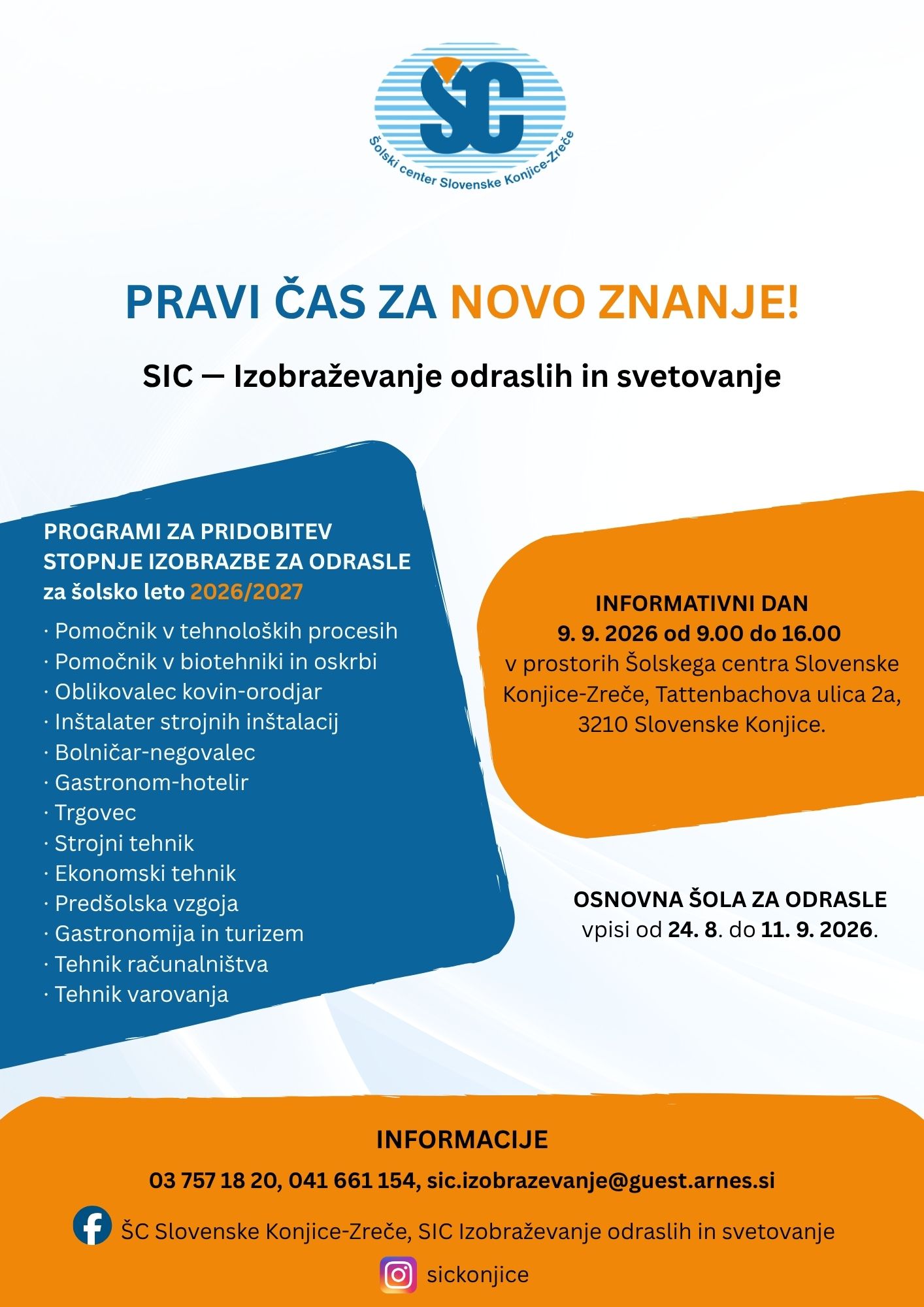 Vpis v programe izobraževanja odraslih v šolskem letu 2026/2027